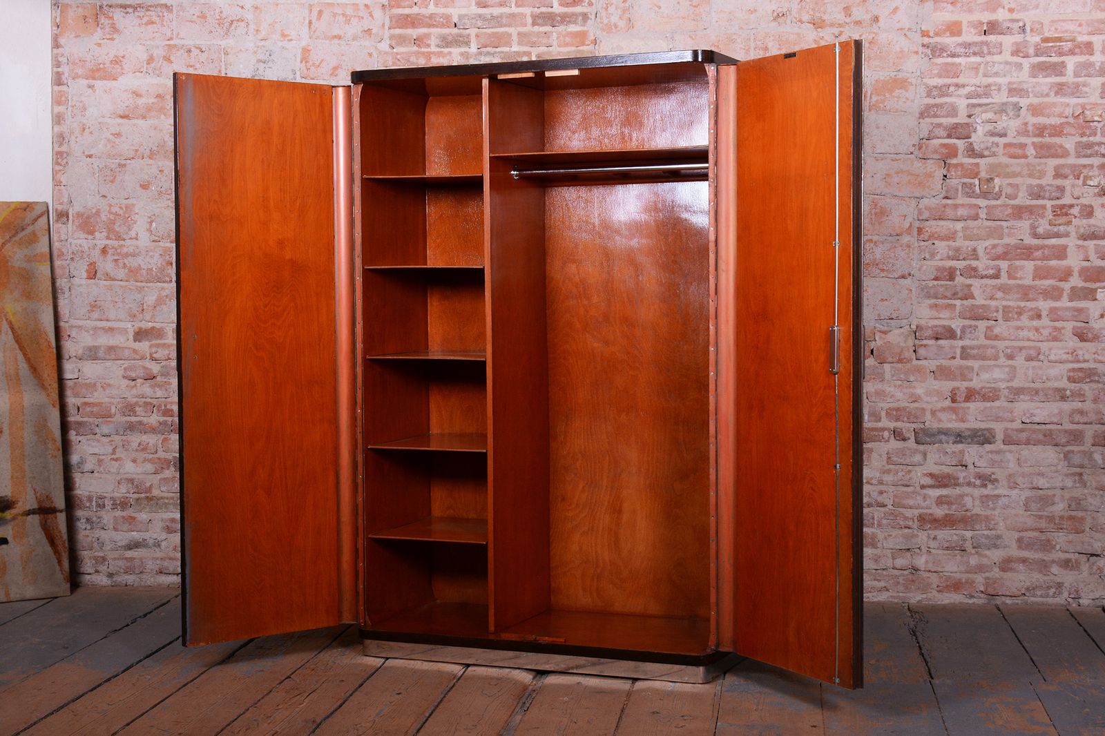 Restored Bauhaus Wardrobe, By Vichr A Spol., Chrome, Steel, Oak, Czech, 1930s photo 3150.0