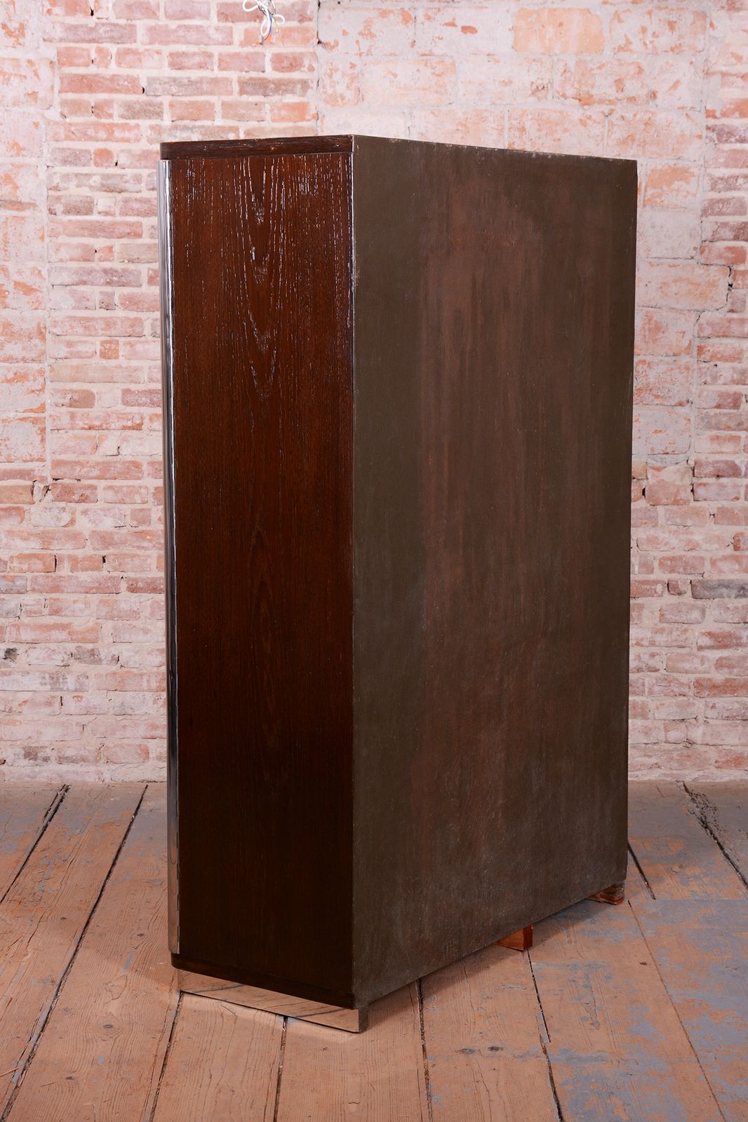 photo vintage Restored Bauhaus Wardrobe, By Vichr A Spol., Chrome, Steel, Oak, Czech, 1930s