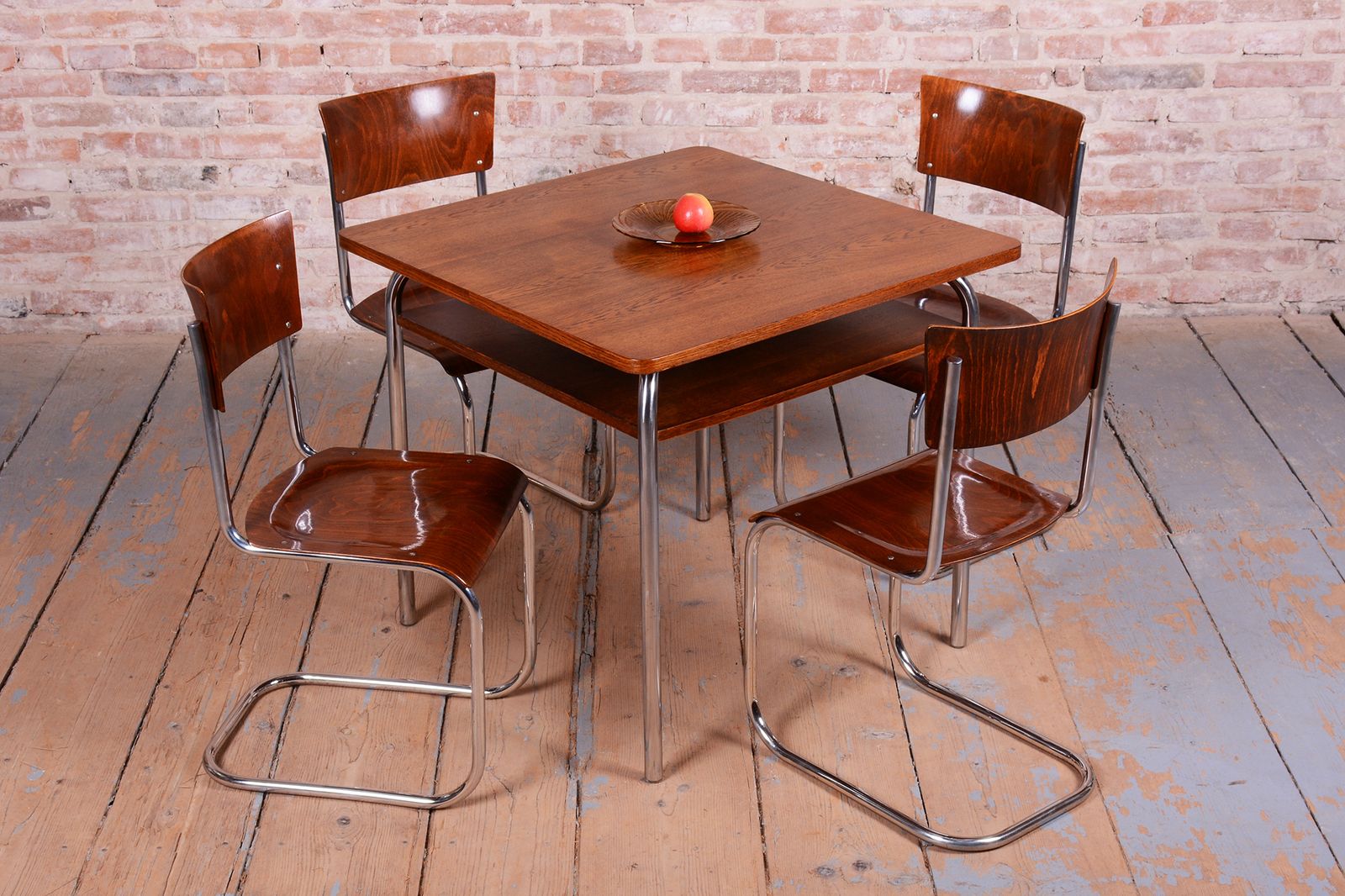 photo vinterior Set Of Four Restored Bauhaus Chairs, Beech, Chrome Plated Steel, Czech, 1930s