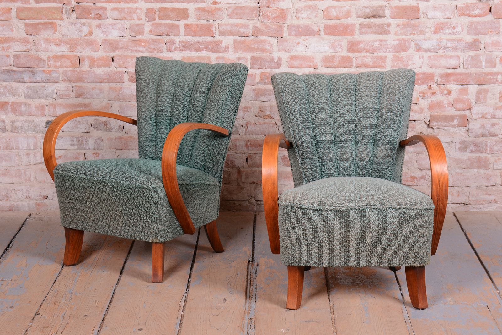 Pair Of Restored Art Deco Armchairs, Beech, Repolished, Czech, 1920s photo for sale