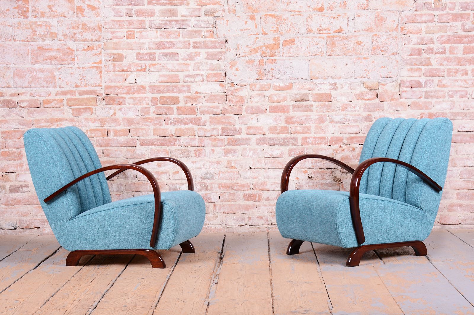 Pair Of Restored Art Deco Armchairs, By J. Halabala, Up Zavody, Czech, 1930s photo for sale