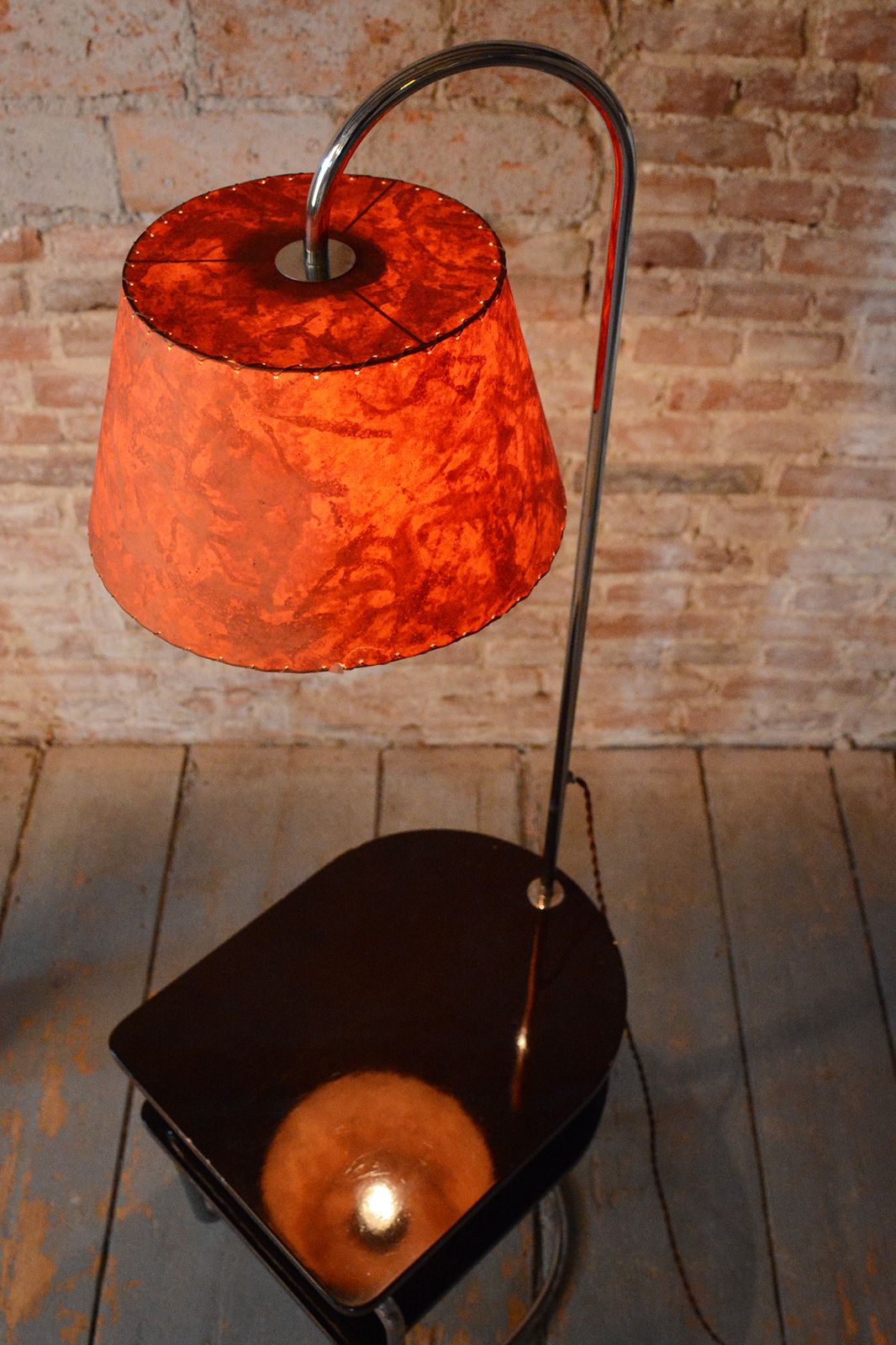 photo buy Restored Bauhaus Floor Lamp, By Thonet, Chrome, Oak, Chrome, Czech, 1930s