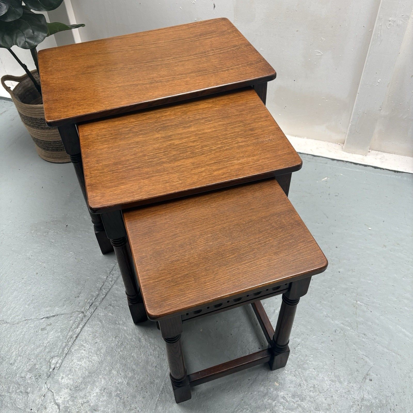 photo furniture Vintage Priory Solid Oak Nest Of Three Tables Old Charm Style