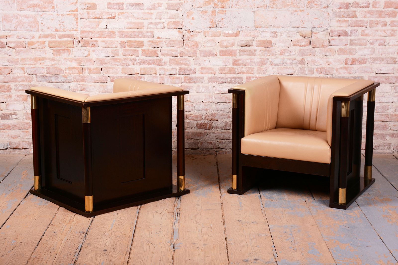 Pair Of Restored Art Nouveau Armchairs, By J. Hoffmann, Mahogany, Austria 1910s photo for sale