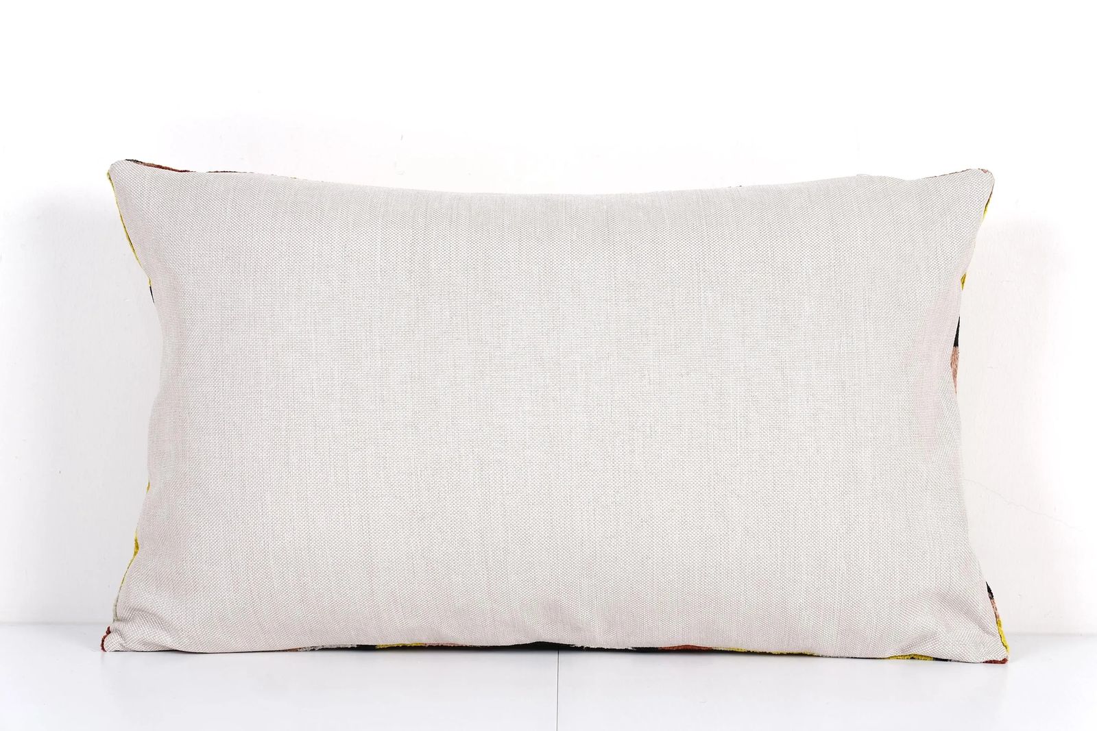 Hand Woven Velvet Ikat Lumbar Pillow Cover, Yellow Colorful Designer Cushion photo furniture