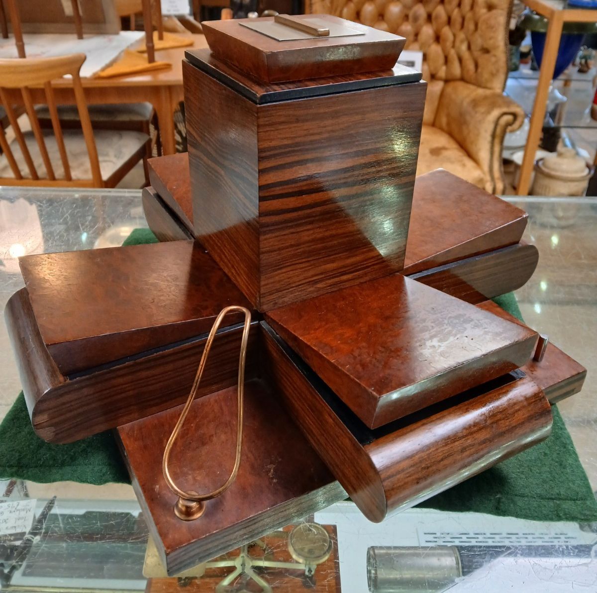 Very Unusual Art Deco Macassar Ebony Butterfly Smokers Companion Table Centre photo 125.0