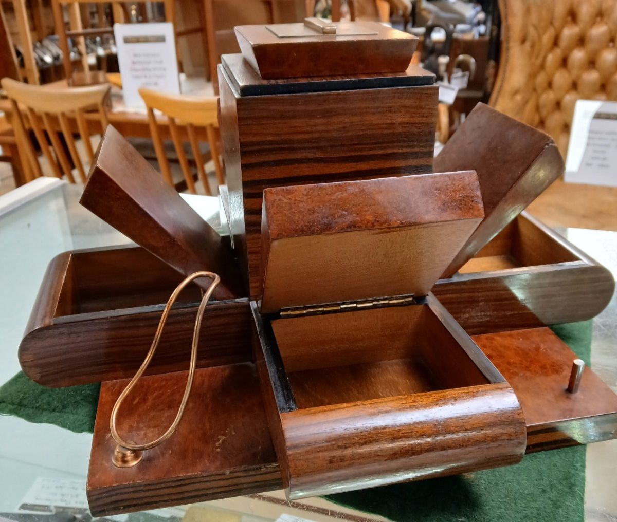 Very Unusual Art Deco Macassar Ebony Butterfly Smokers Companion Table Centre photo vintage