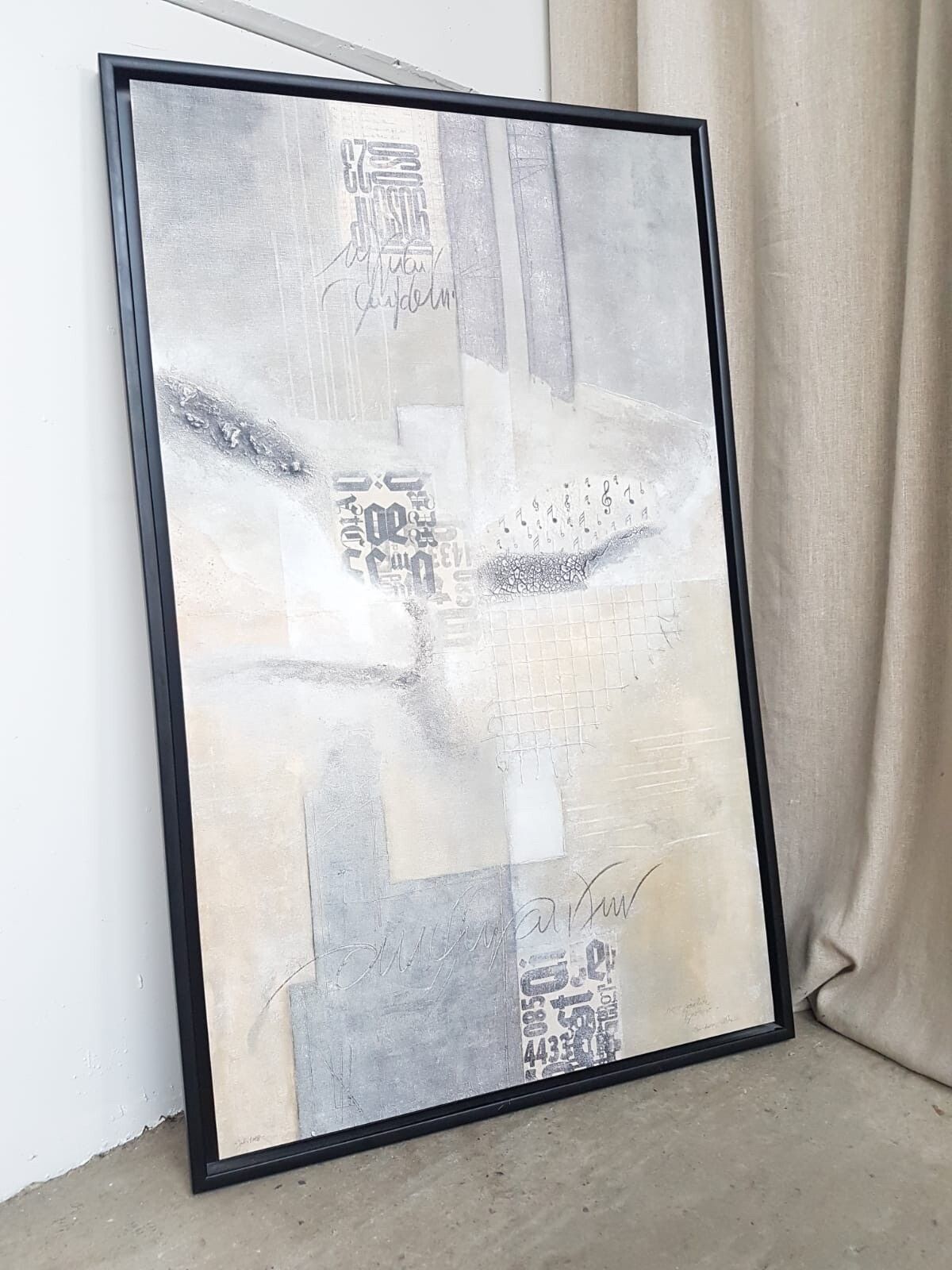 Vtg Late Mid Century Abstract Wall Hanging Signed Print Picture Retro R335 photo Art