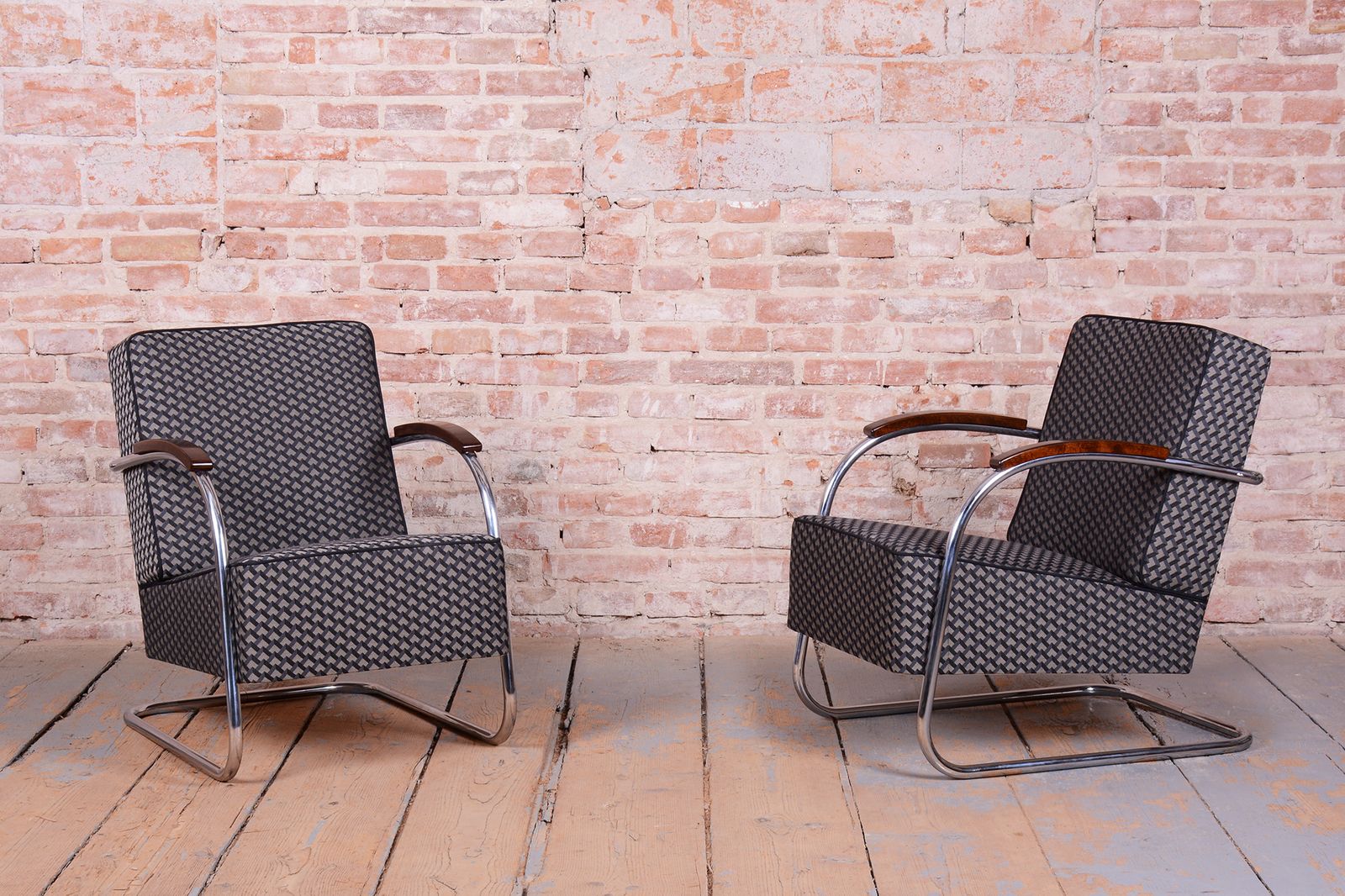 Pair Of Restored Bauhaus Armchairs, By Mücke Melder, Beech, Chrome, Czech, 1930s photo furniture