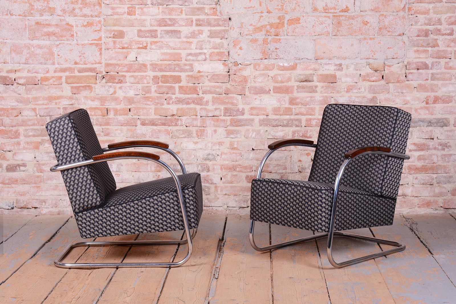 Pair Of Restored Bauhaus Armchairs, By Mücke Melder, Beech, Chrome, Czech, 1930s photo Furniture