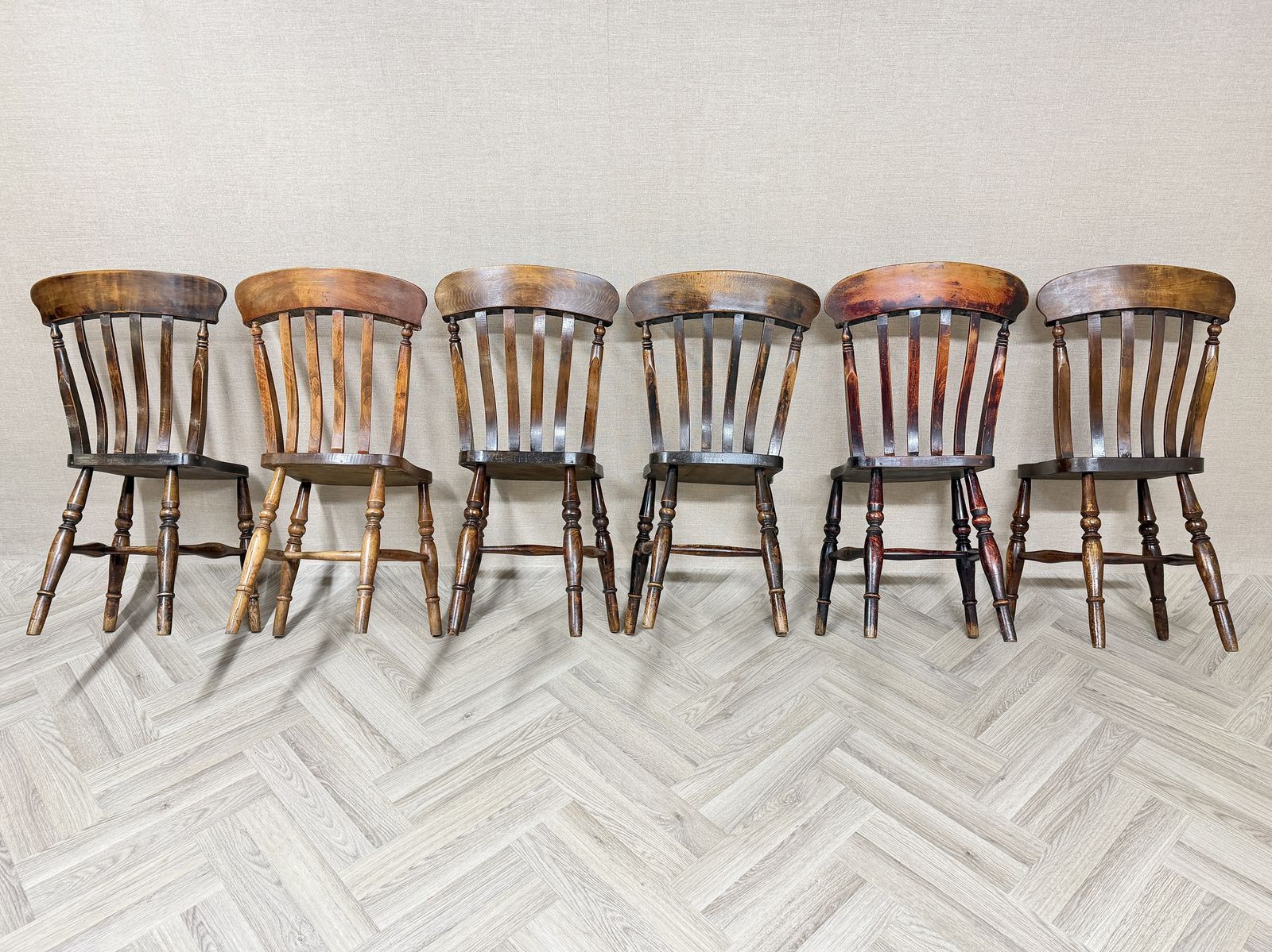 Harlequin Set Of 6 Antique Windsor Farmhouse Kitchen Dining Chairs photo Furniture