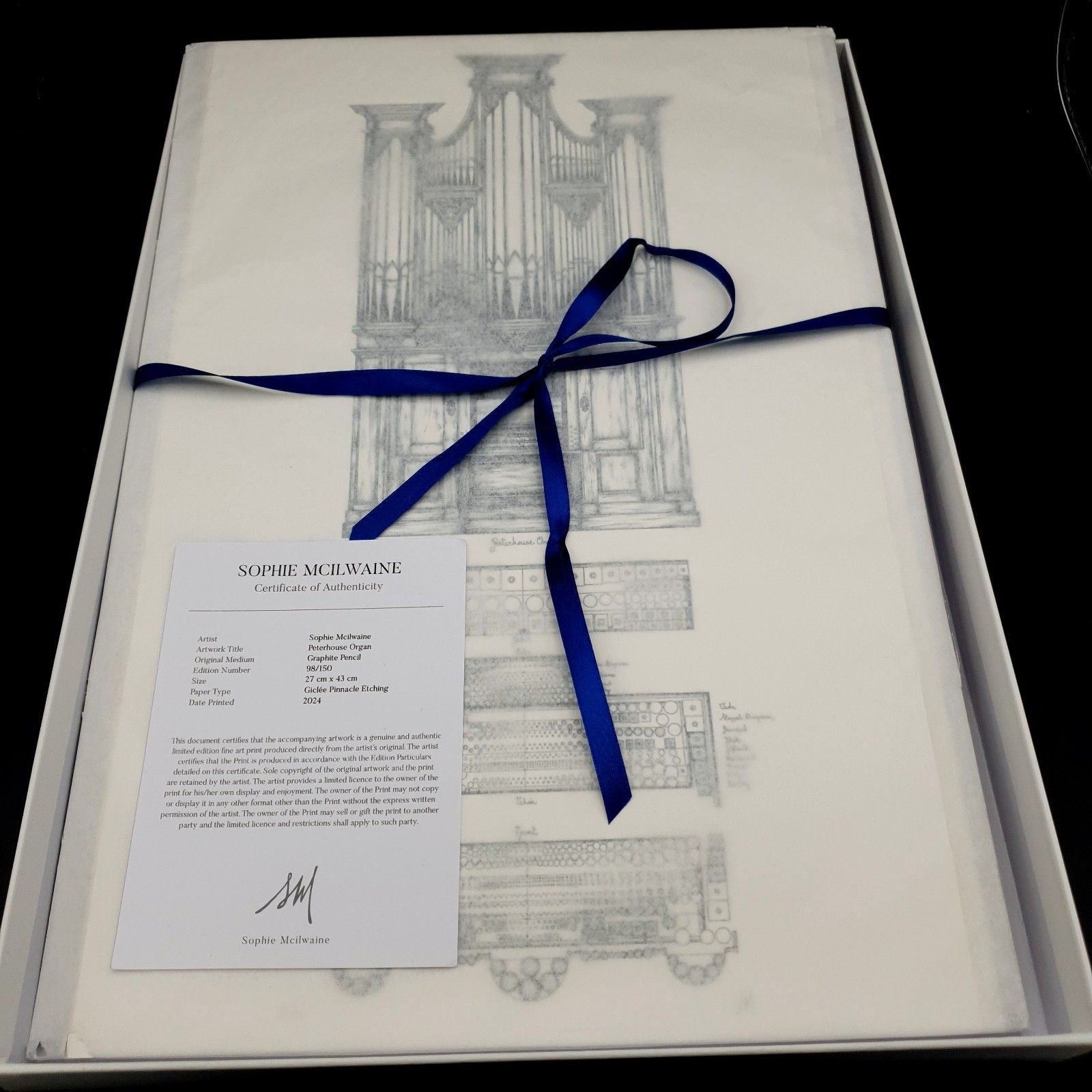 Sophie Mcilwaine Signed Lim.Ed Print Peterhouse Organ 98/150 Boxed H43cmxw27cm