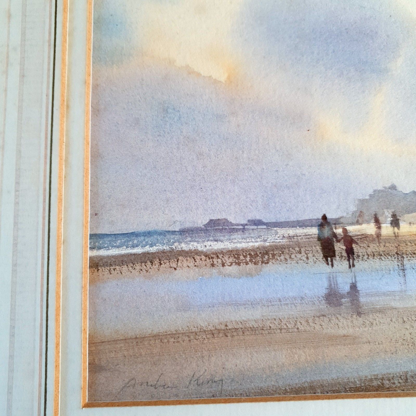 Andrew King Signed Watercolour 'Figures On The Beach' Framed H40xl46cm Framed photo vinterior