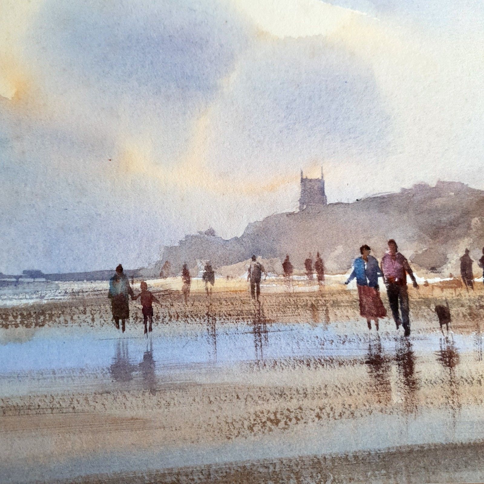 Andrew King Signed Watercolour 'Figures On The Beach' Framed H40xl46cm Framed photo buy