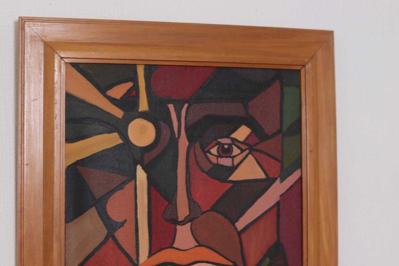 Art Original Scandinavian Oil On Canvas – “Face”  – Tnx 88 Vintage & Framed  56 × 46 Cm (22" × 18.1") photo