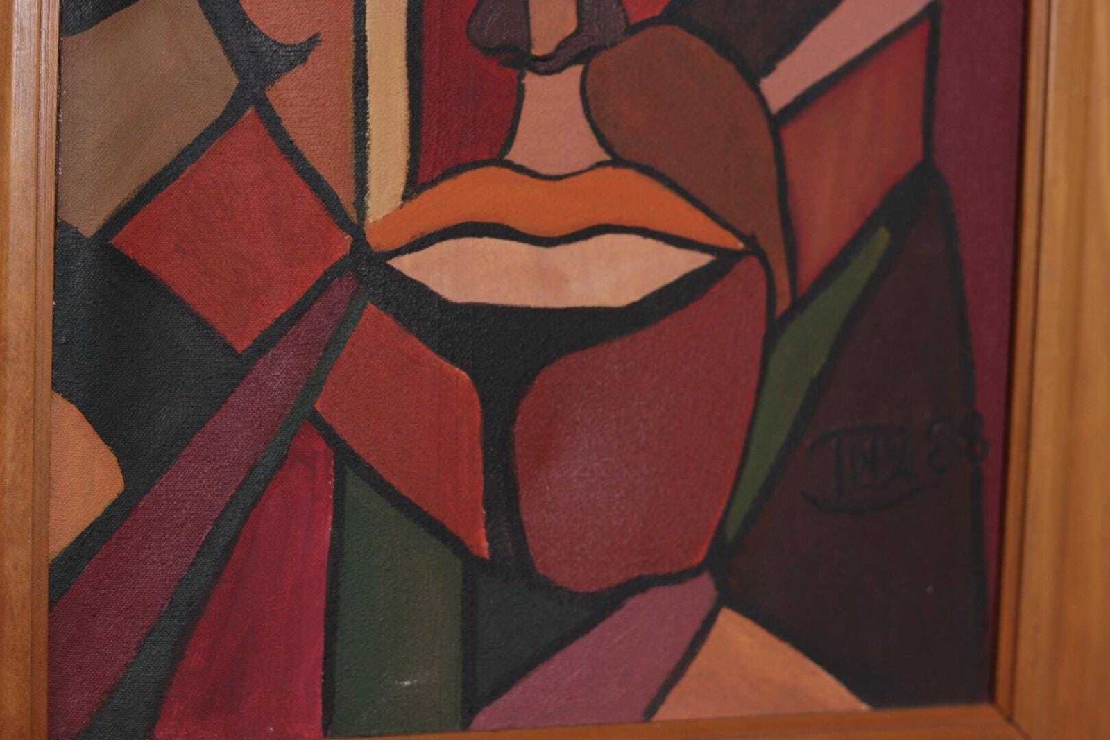 photo vintage Original Scandinavian Oil On Canvas – “Face”  – Tnx 88 Vintage & Framed  56 × 46 Cm (22" × 18.1")