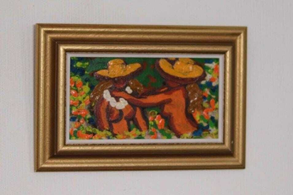 Original Swedish Oil On Panel – “Mexican Women” By Lars Norrman – Vintage & Framed  38 × 26 Cm (15" × 10.2") photo furniture