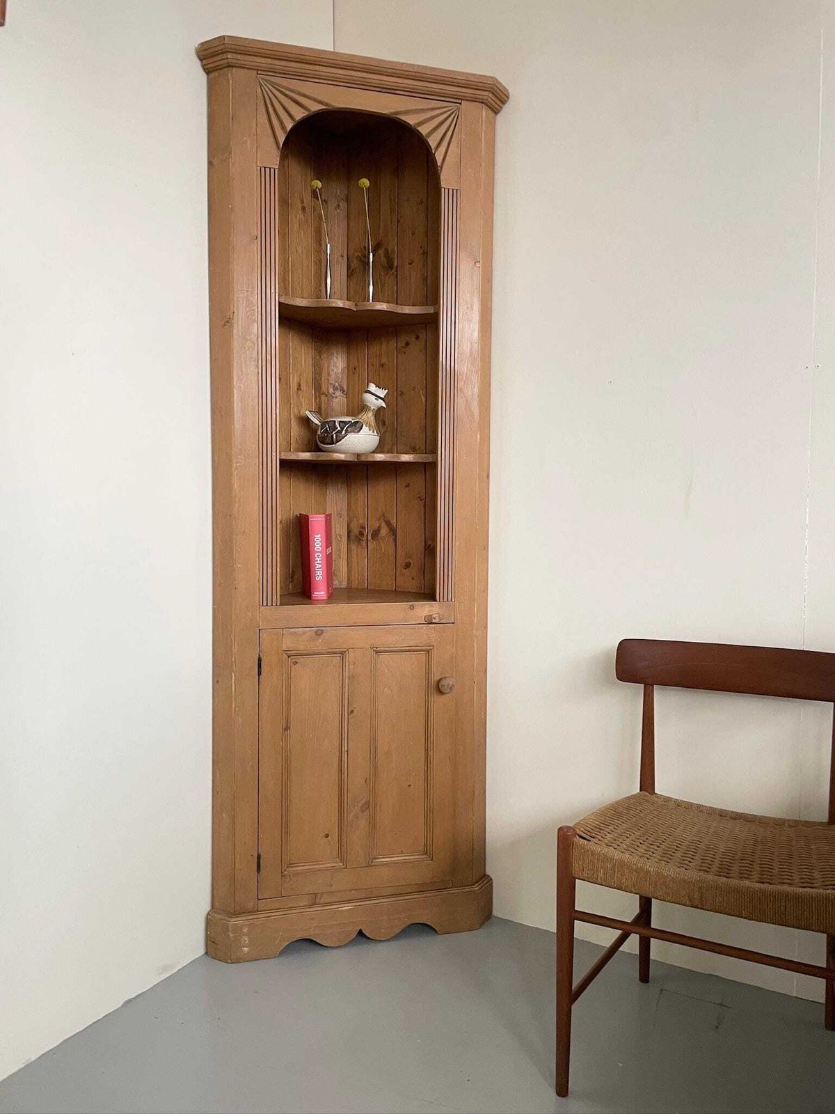 Vintage Wooden Arts Crafts Style Pine Corner Cabinet Unit Shelving