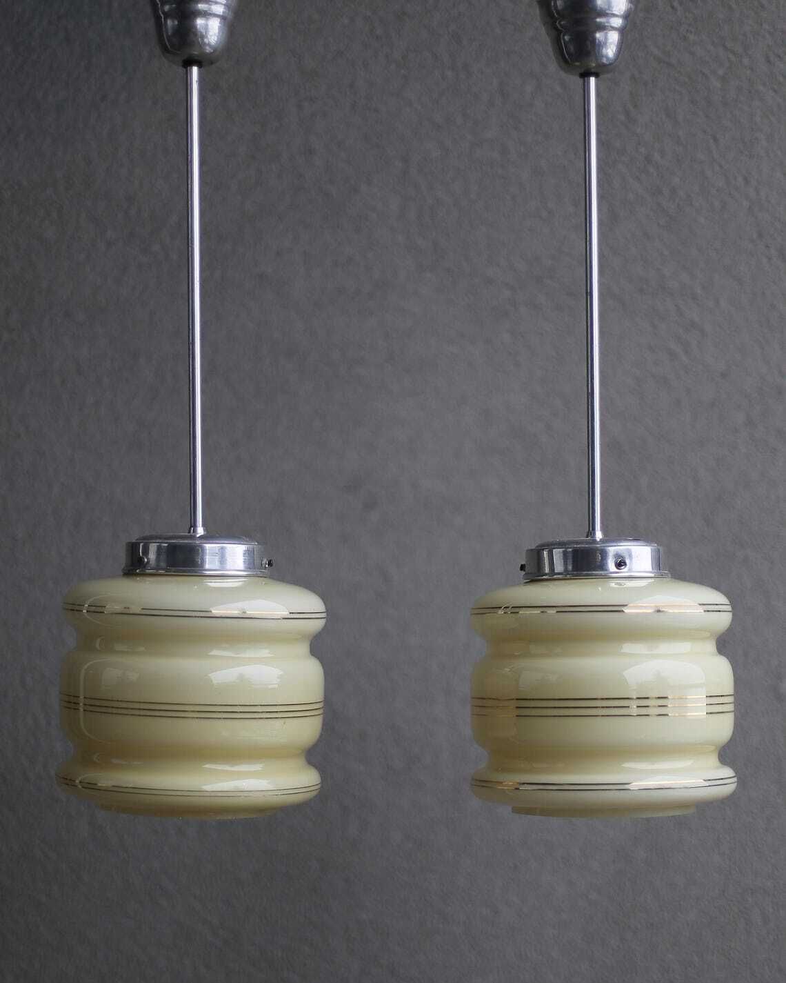 A Pair Of Art Deco Vintage Pendant Lamps Yugoslavia 60s