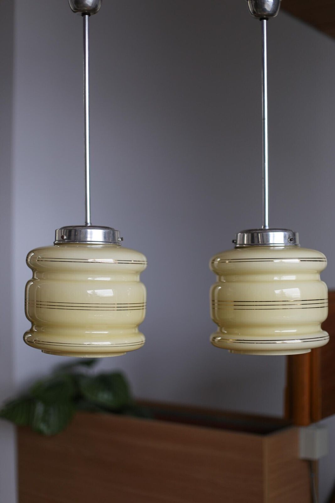 A Pair Of Art Deco Vintage Pendant Lamps Yugoslavia 60s photo for sale