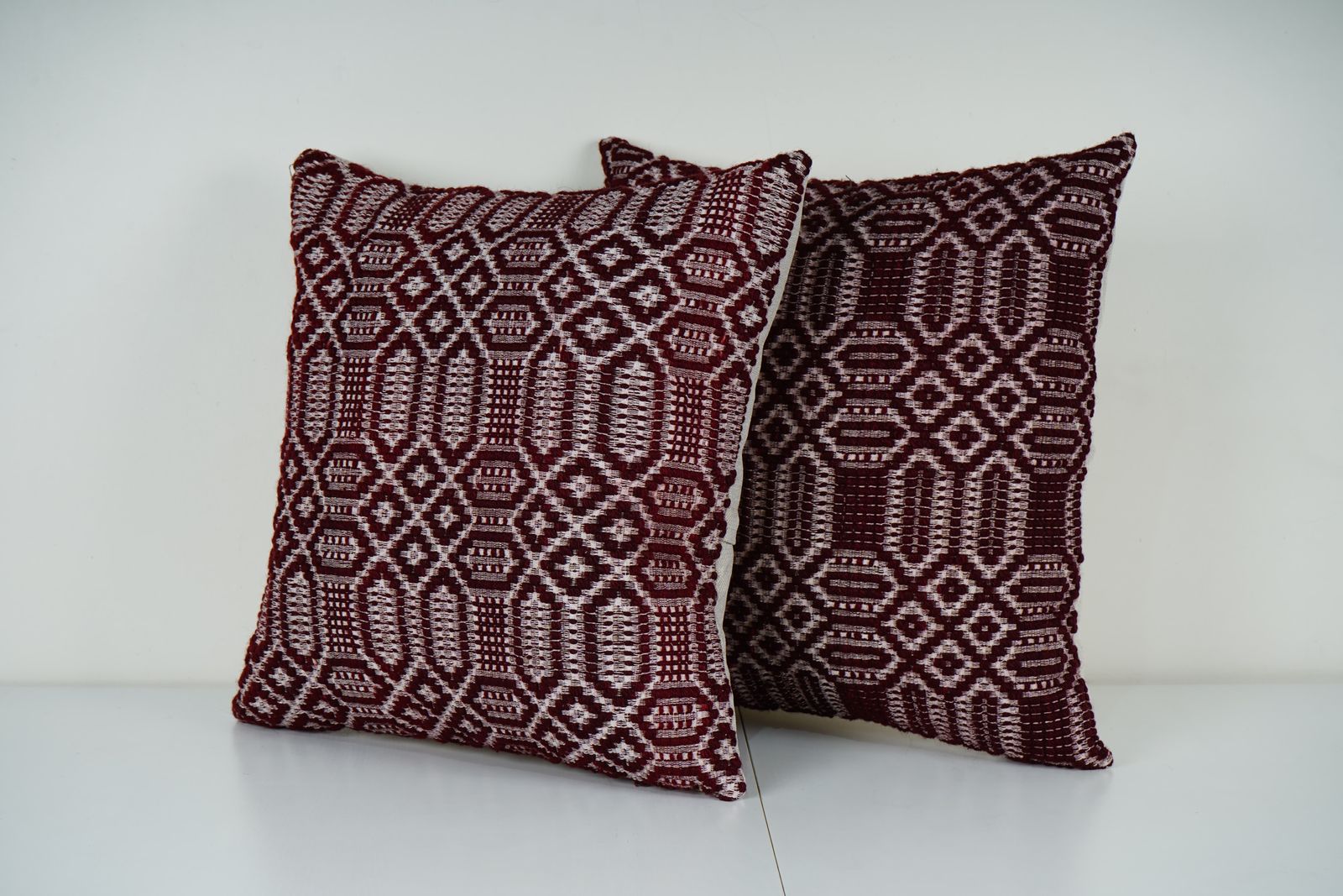 Set Of 2 Vintage Turkish Kilim Pillow Covers, Burgundy Geometric Handmade Cushions photo furniture
