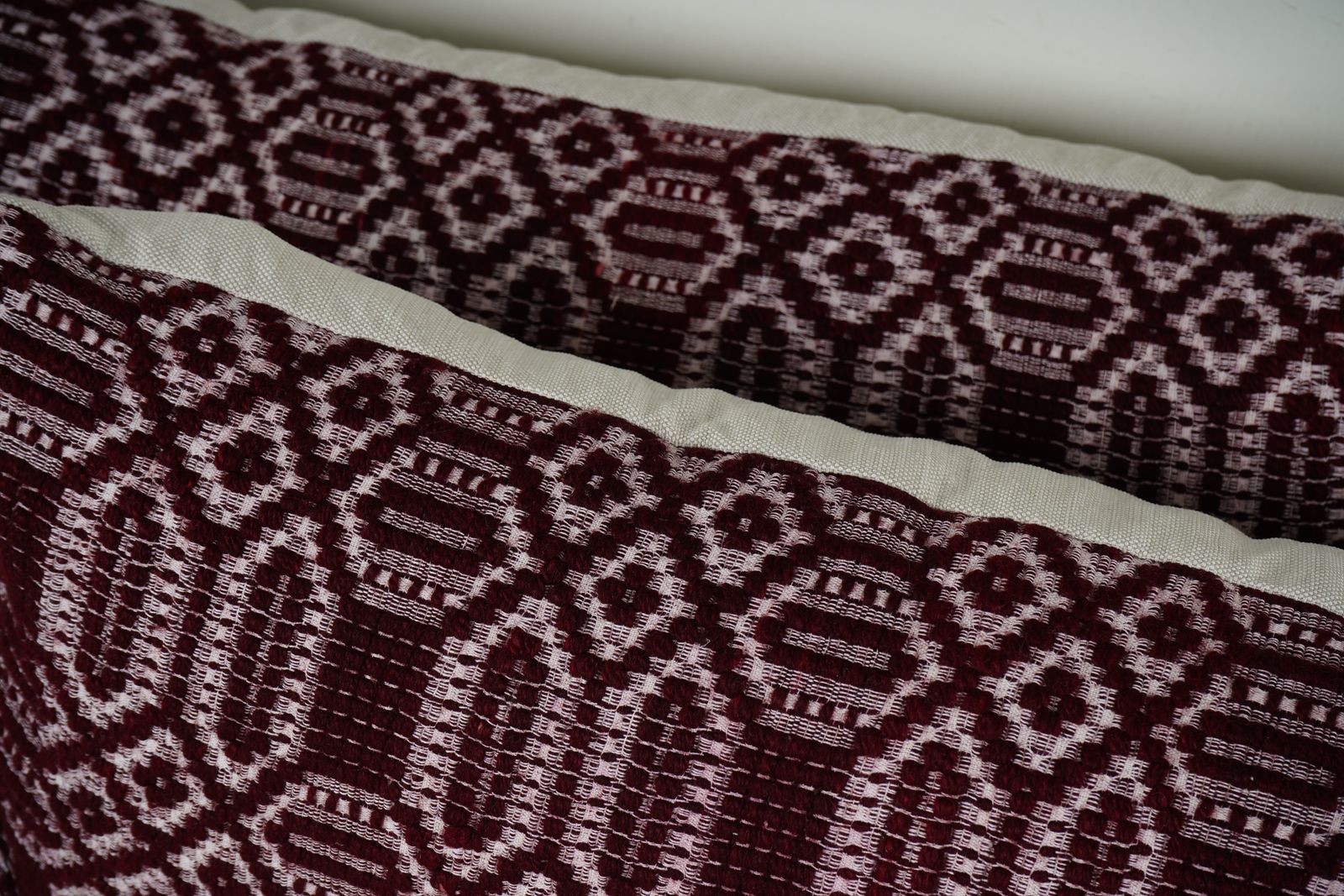 Set Of 2 Vintage Turkish Kilim Lumbar Pillow Covers, Burgundy Geometric Handmade Cushions photo for sale
