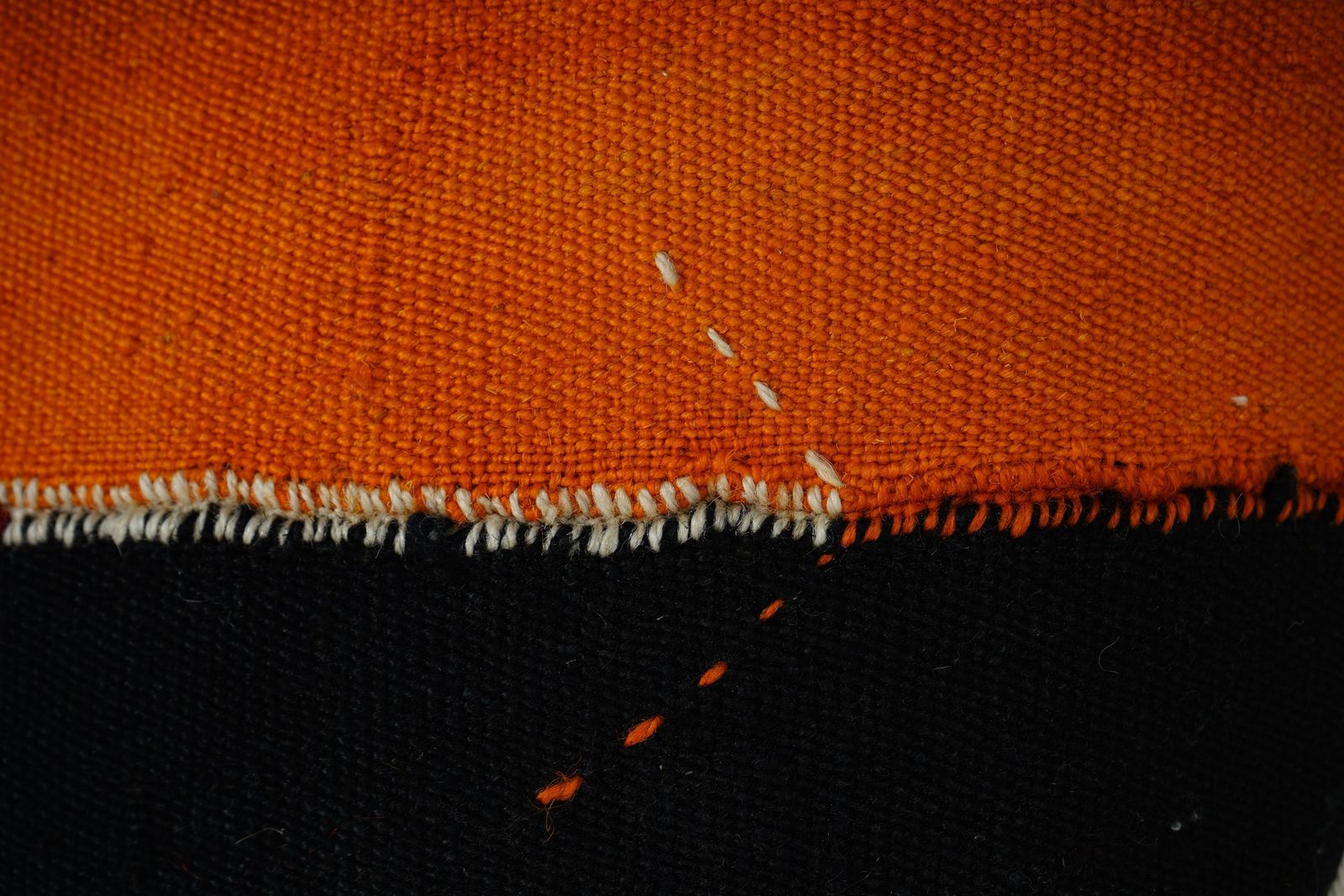 Turkish Kilim Pillow Cover, Burnt Orange & Black Color Block Handmade Cushion photo Textiles
