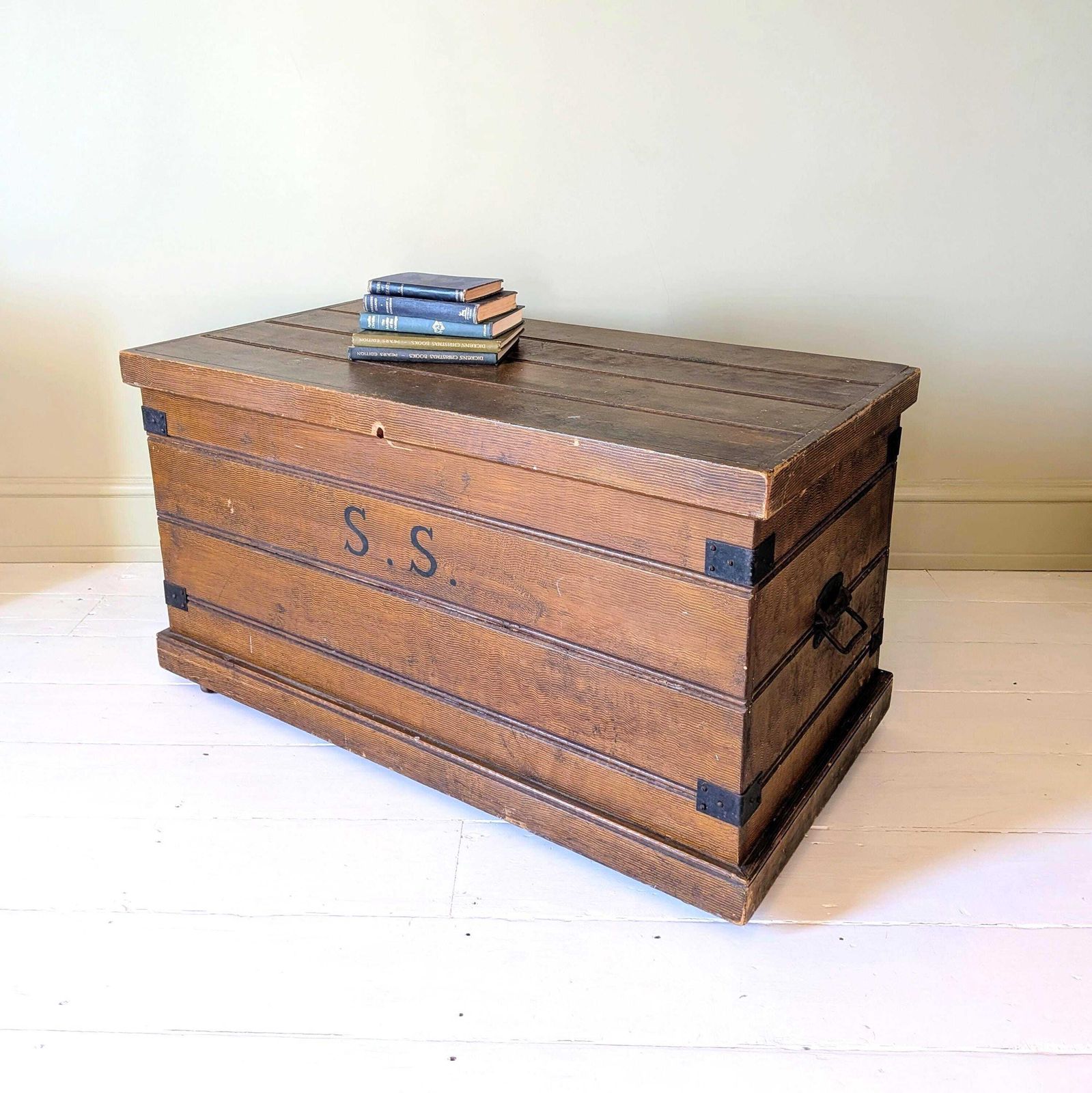 An Antique Painted Pine Chest Or Blanket Box In Original 'Faux Wood' Oak Paint Finish