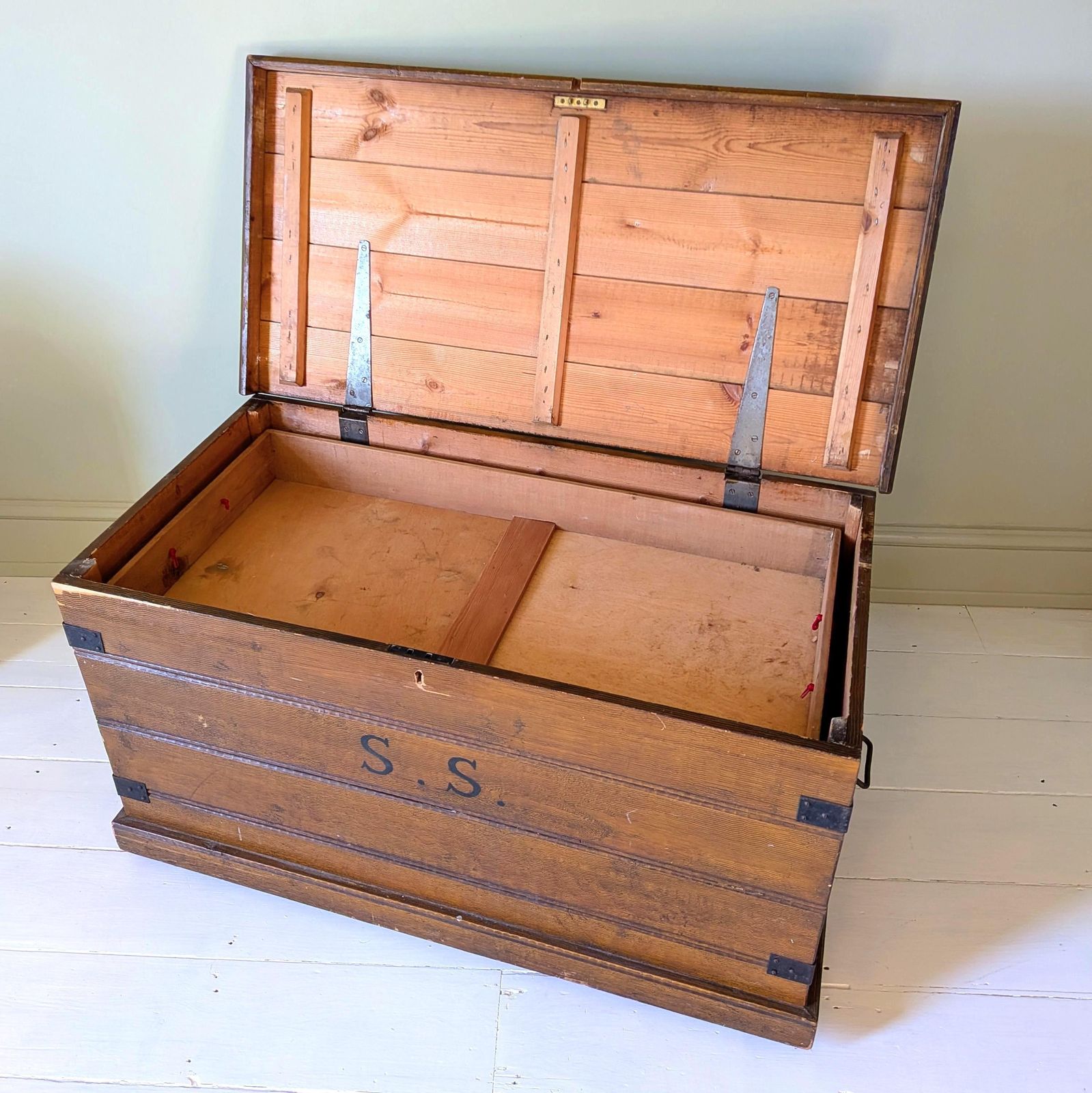 An Antique Painted Pine Chest Or Blanket Box In Original 'Faux Wood' Oak Paint Finish photo furniture