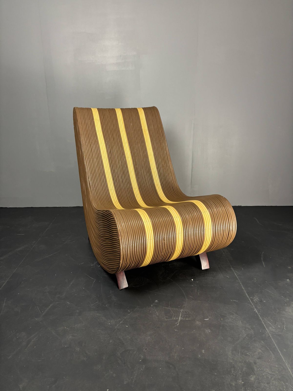 Curvy Wavy Pencil Reed Rattan Bamboo Low Lounge Chair, 1970s photo furniture
