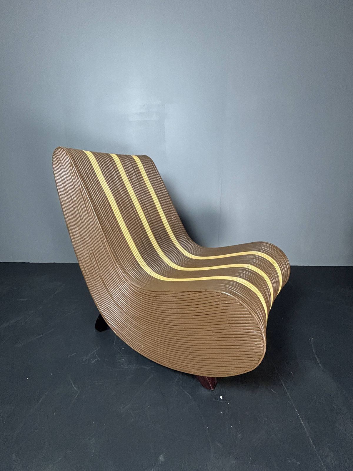 Curvy Wavy Pencil Reed Rattan Bamboo Low Lounge Chair, 1970s photo buy