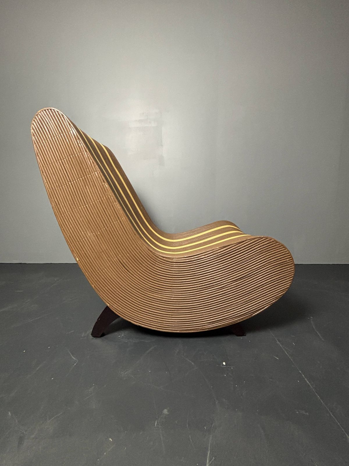 photo furniture Curvy Wavy Pencil Reed Rattan Bamboo Low Lounge Chair, 1970s