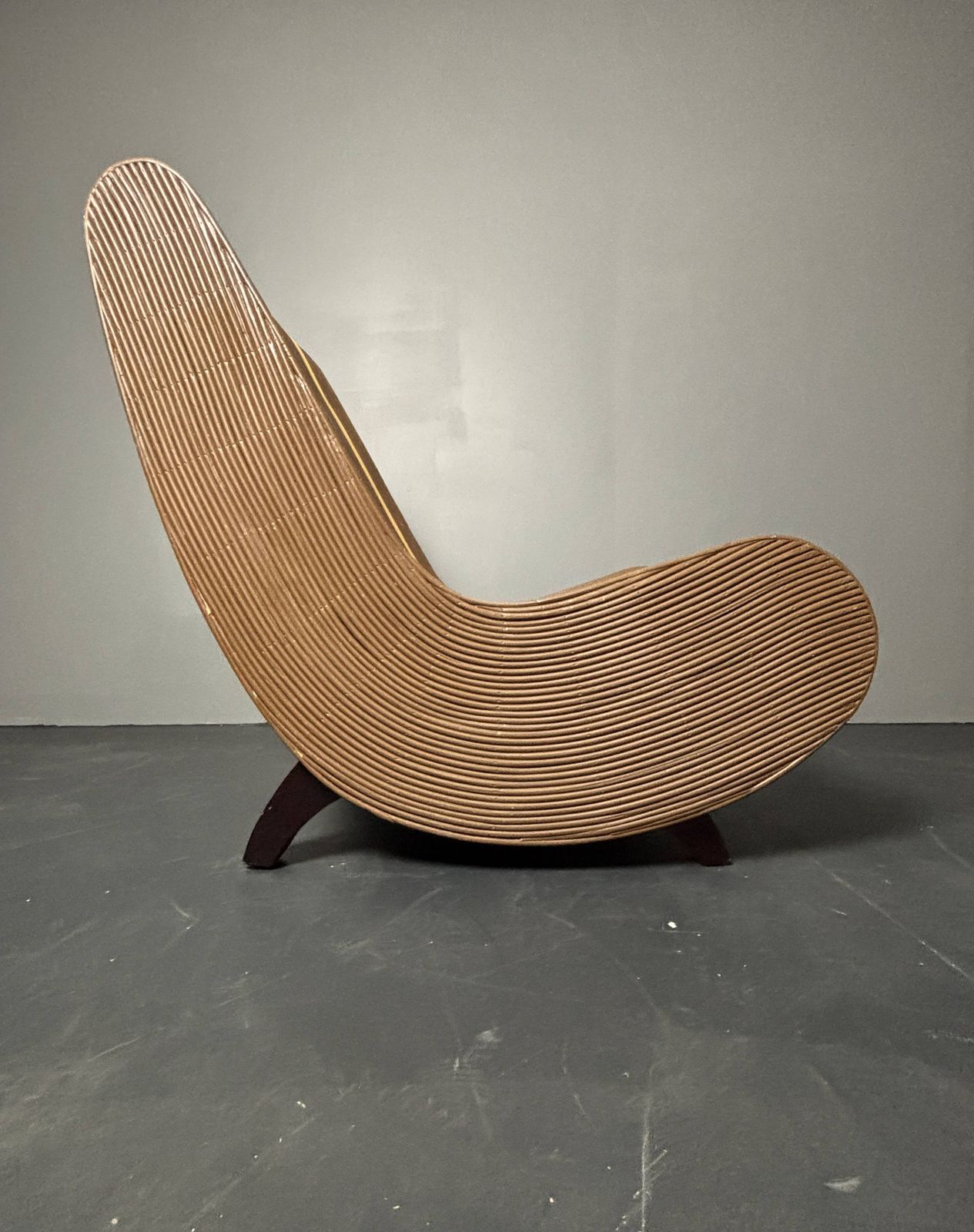 photo for sale Curvy Wavy Pencil Reed Rattan Bamboo Low Lounge Chair, 1970s