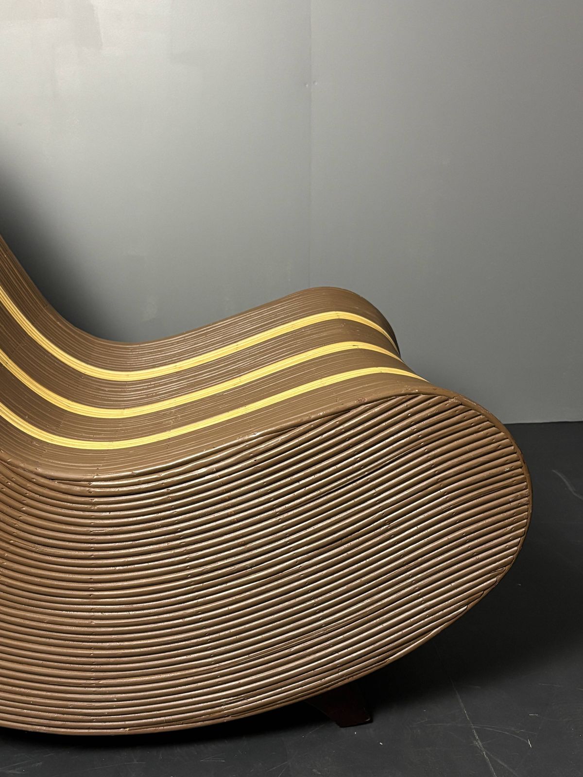 1286.0 Curvy Wavy Pencil Reed Rattan Bamboo Low Lounge Chair, 1970s photo