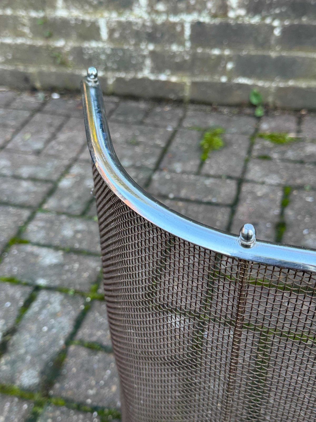 Art Deco Metal Fire Screen With Curved Chrome Frame And Mesh Spark Guard photo buy