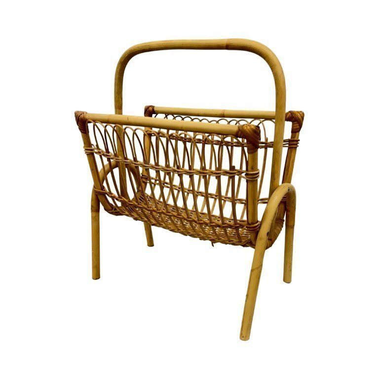 Vintage Wicker Newspaper Rack, Boho/Prl, Franco Albini Style, Italy 1970s