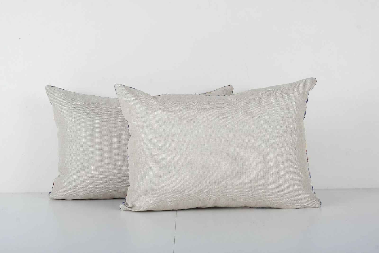 Pair Of Silk Velvet Ikat Pillows – Blue & Blush Geometric Cushion Covers photo furniture