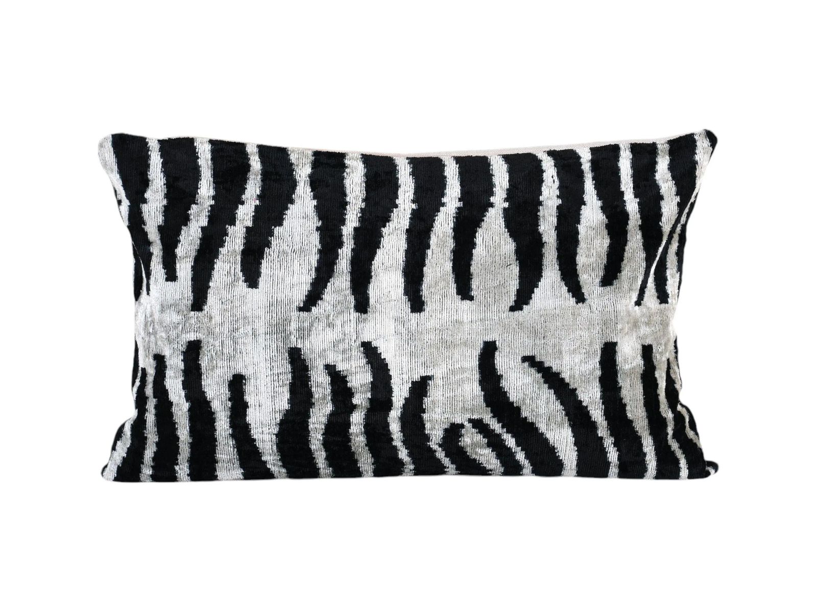 Silk Ikat Velvet Pillow Cover – Black And Beige Zebra, Turkish Cushion