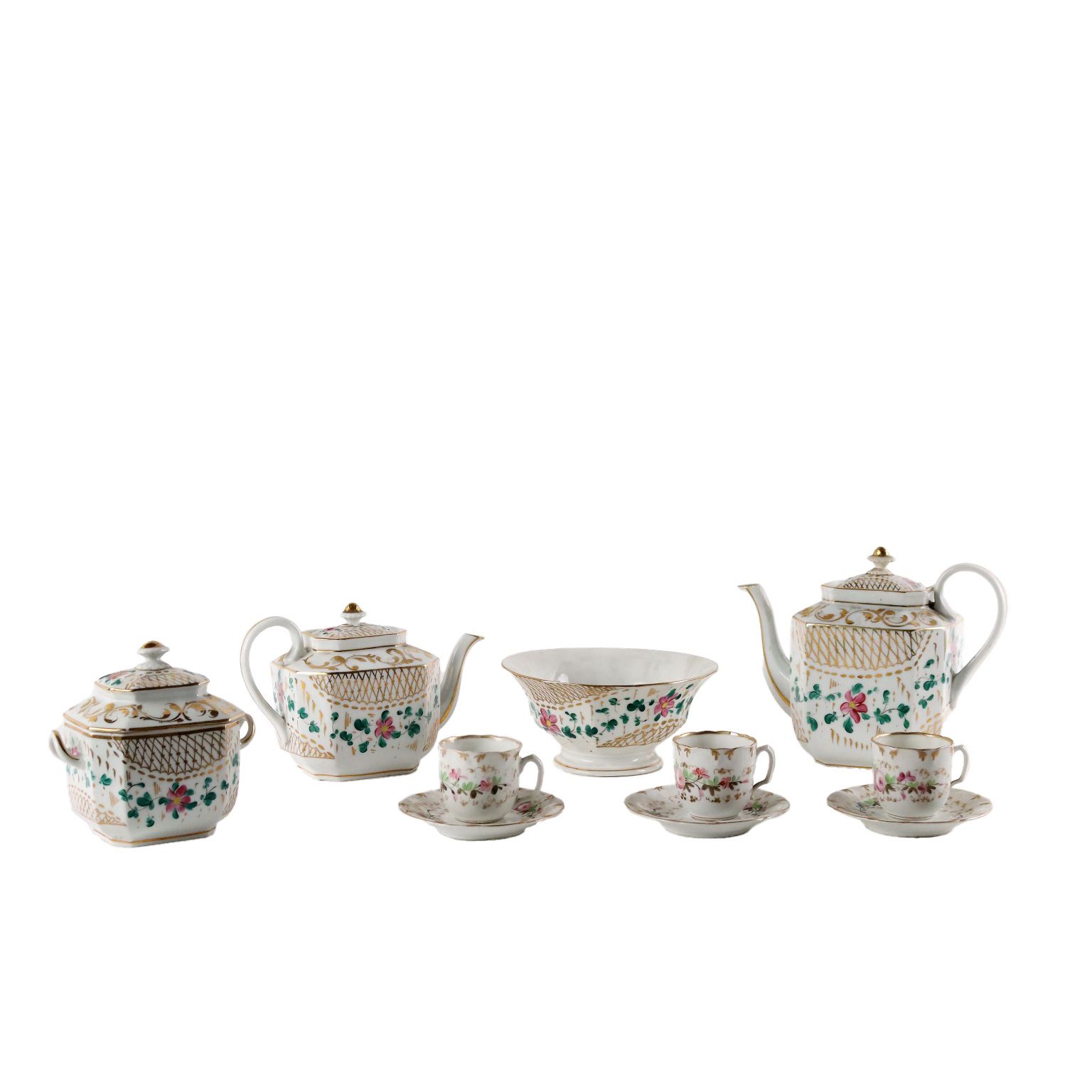 Ancient Tea And Coffee Set White Porcelain Europe '800 Decorations
