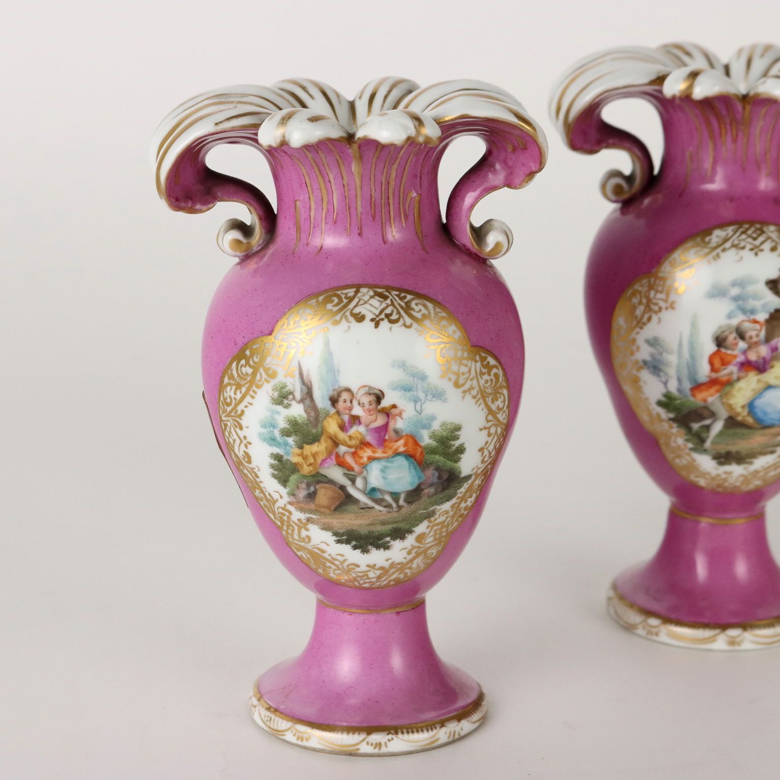 Ancient Vases Kpm Porcelain Germany '800 Pink Gold Decorations photo buy