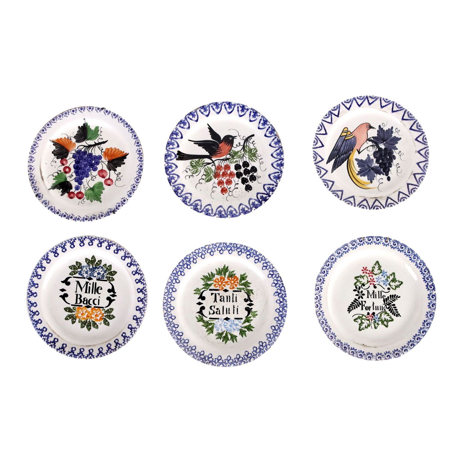 Group Of 6 Antique Plates Majolica Northern Italy XIX Century
