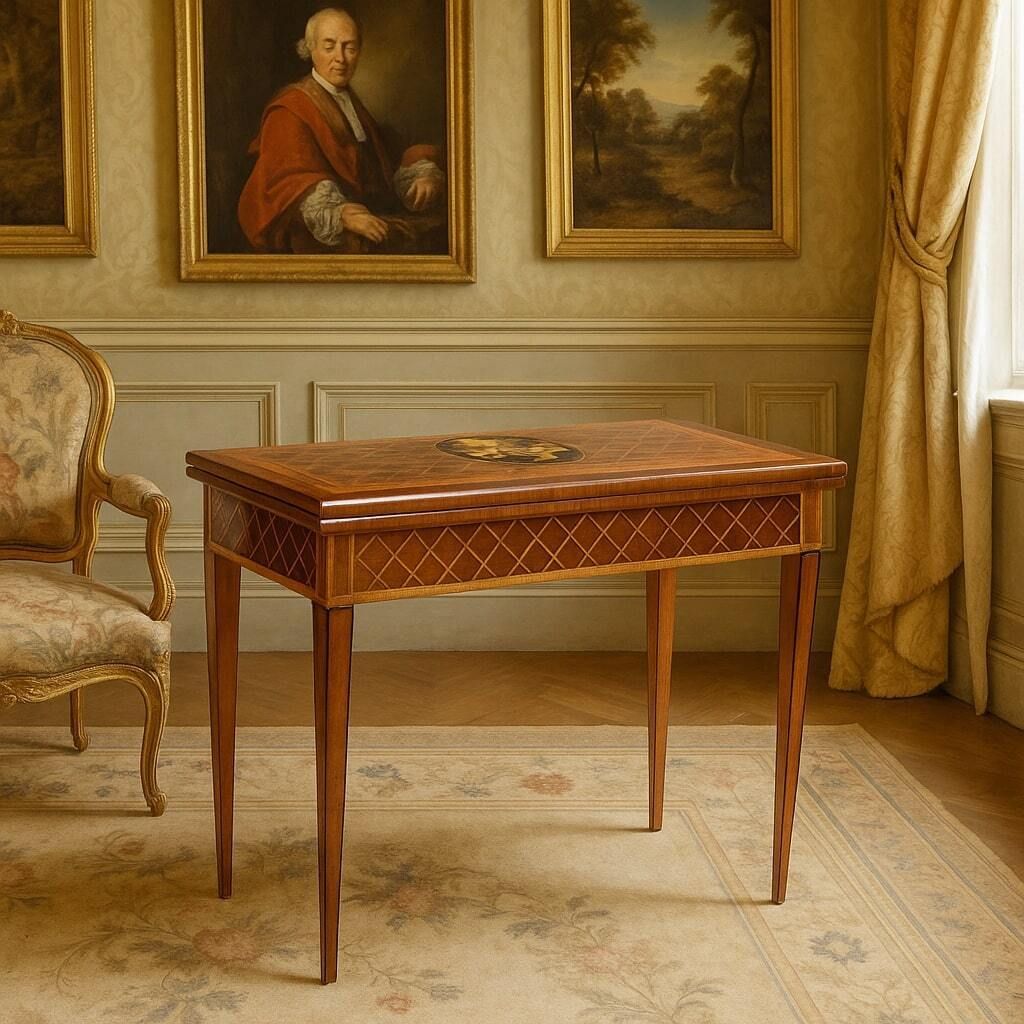 Antique Game Table Various Wood Essences Italy XVIII Century photo furniture