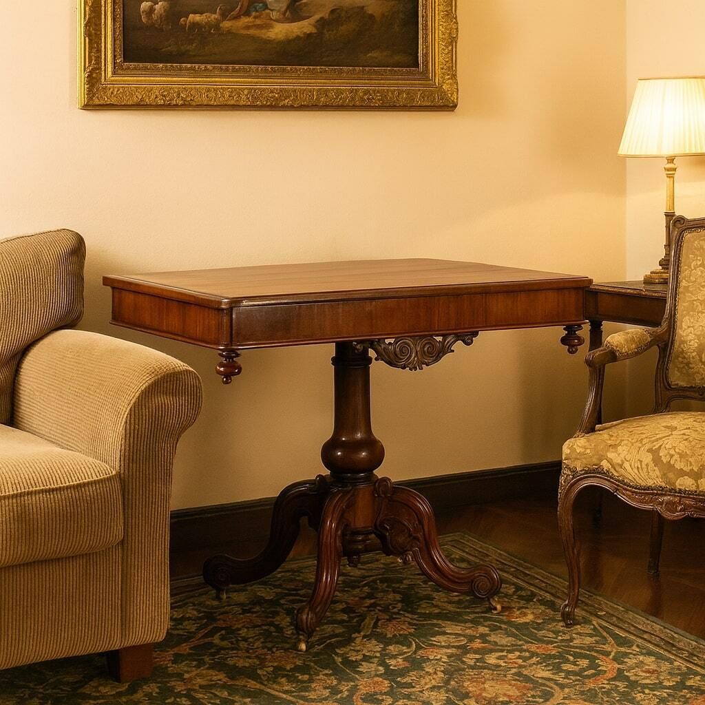 Antique Game Table Louis Philippe Carved Mahogany XIX Century photo furniture