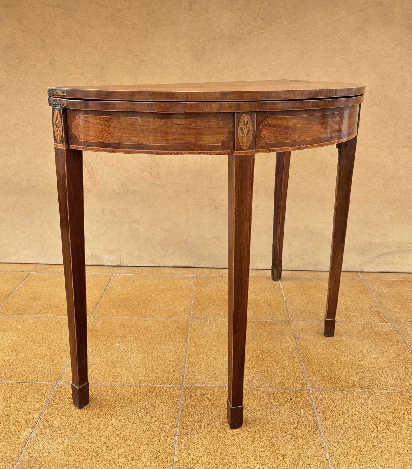 Neoclassical Demi Lune Table With Green Leather Top, 1940s photo buy