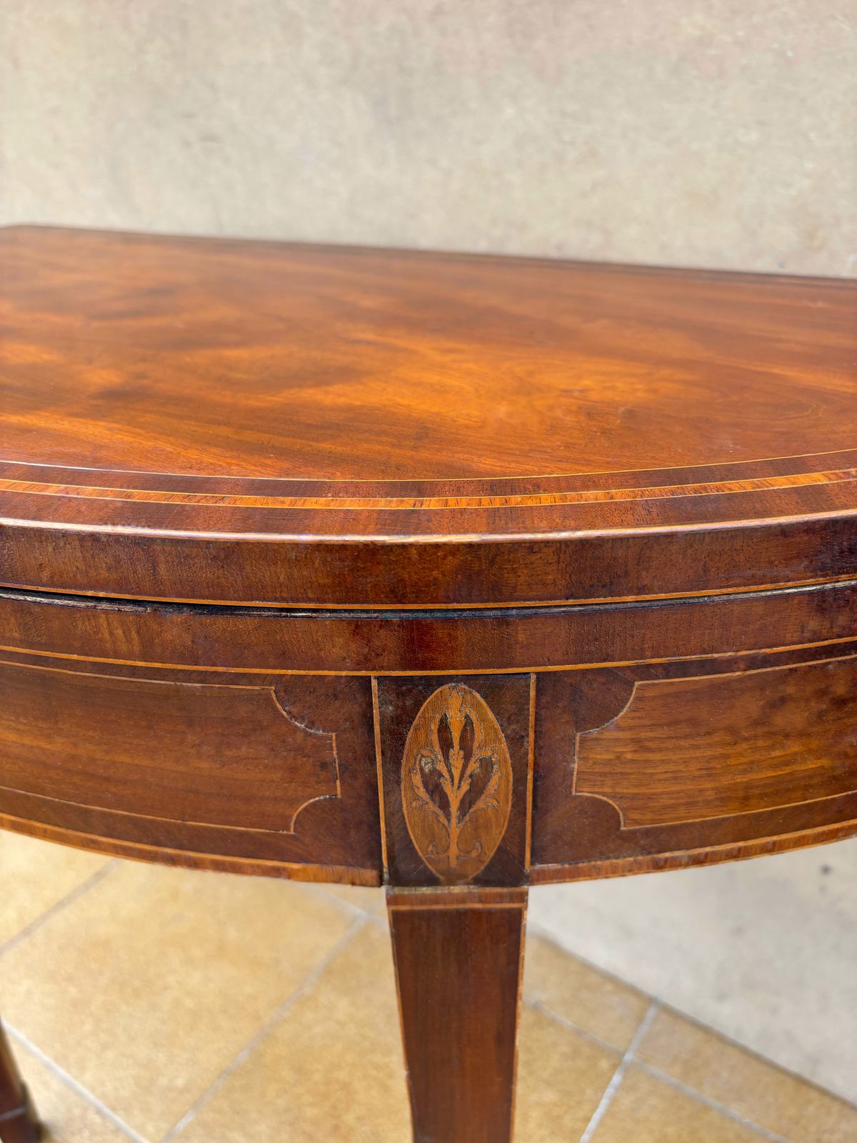 Neoclassical Demi Lune Table With Green Leather Top, 1940s photo vintage