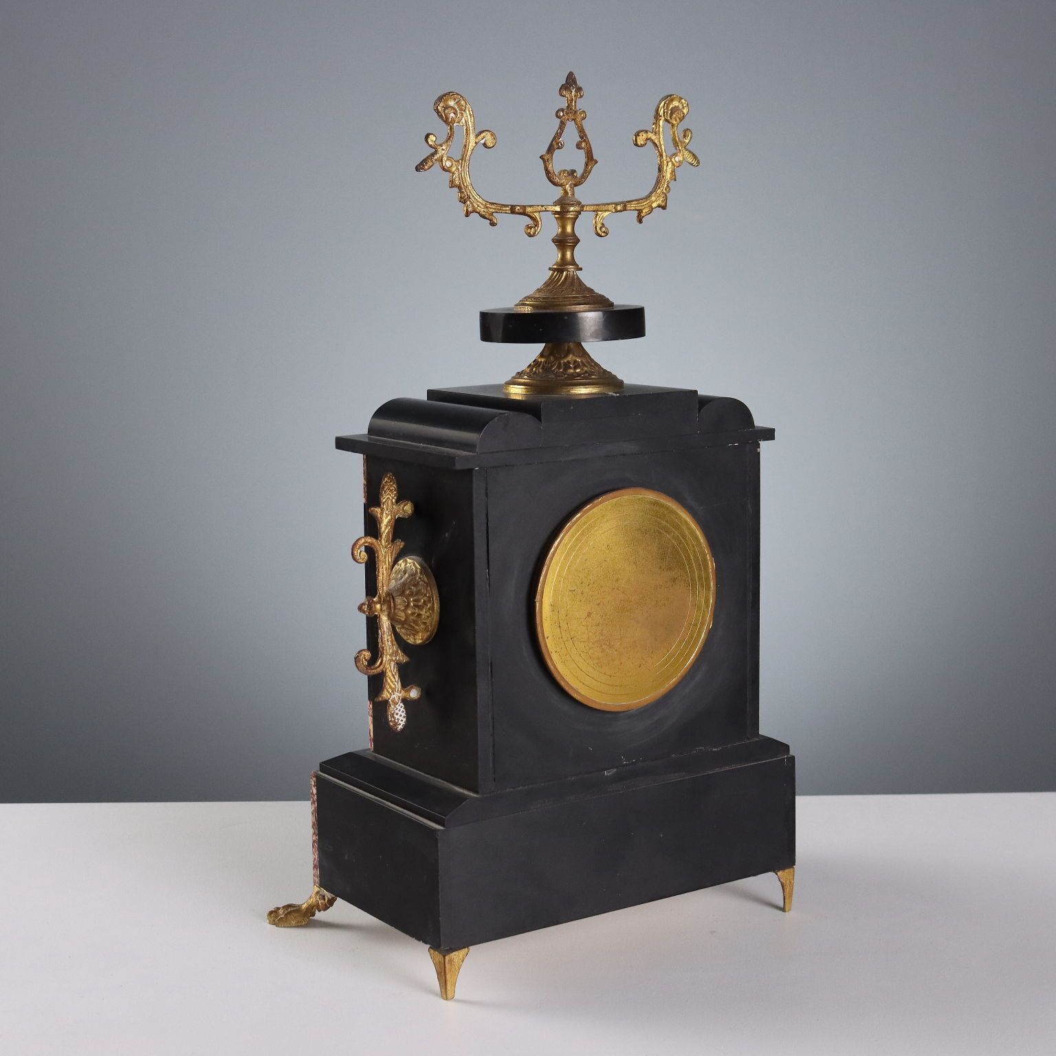 Antique Triptych Clock Bronze Marble Decorations France XIX XX Century photo buy