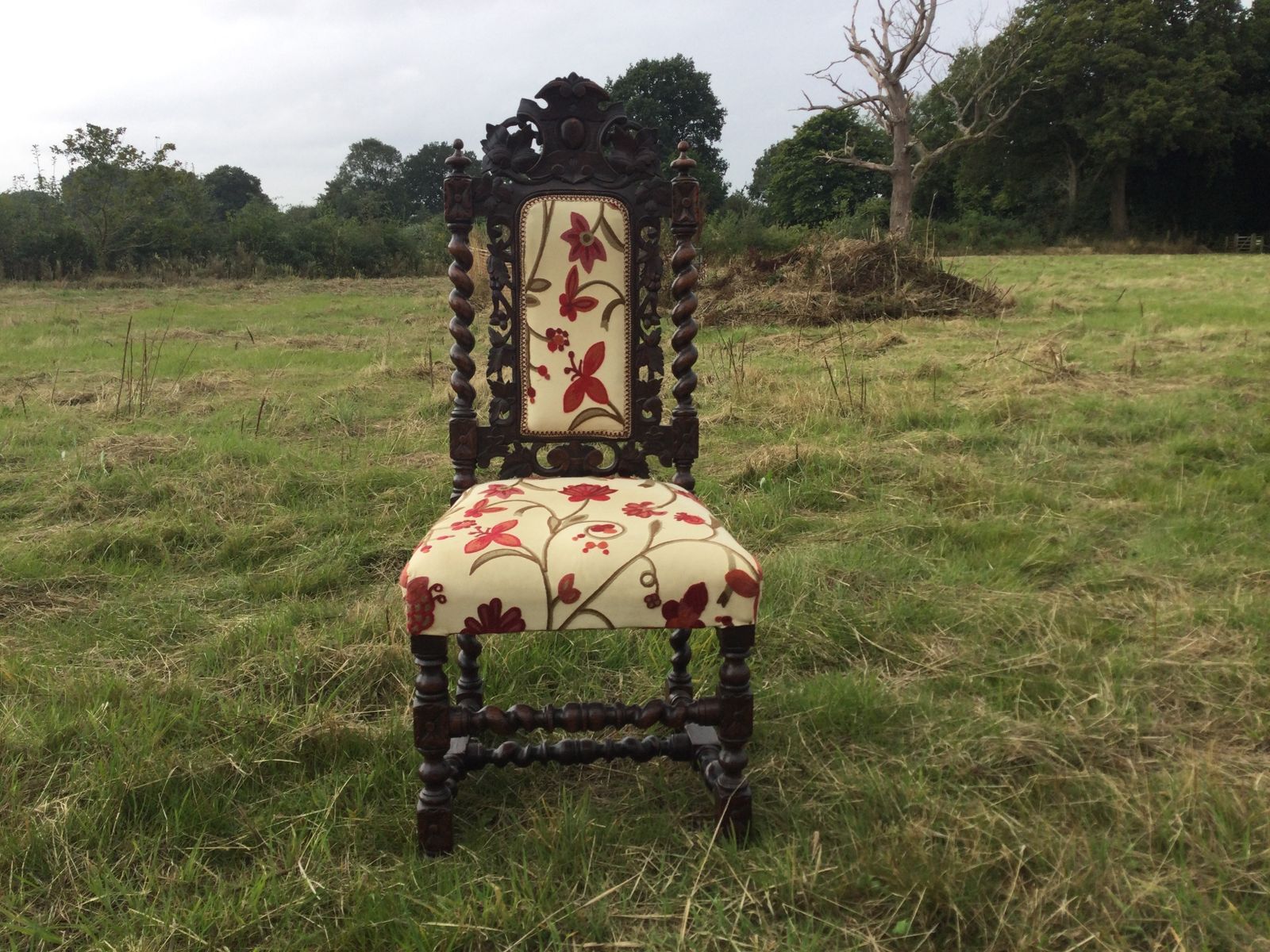 Priced To Sell!! Antique Decorative Barley Twist Chair Upholstered High Back Armchair photo Furniture