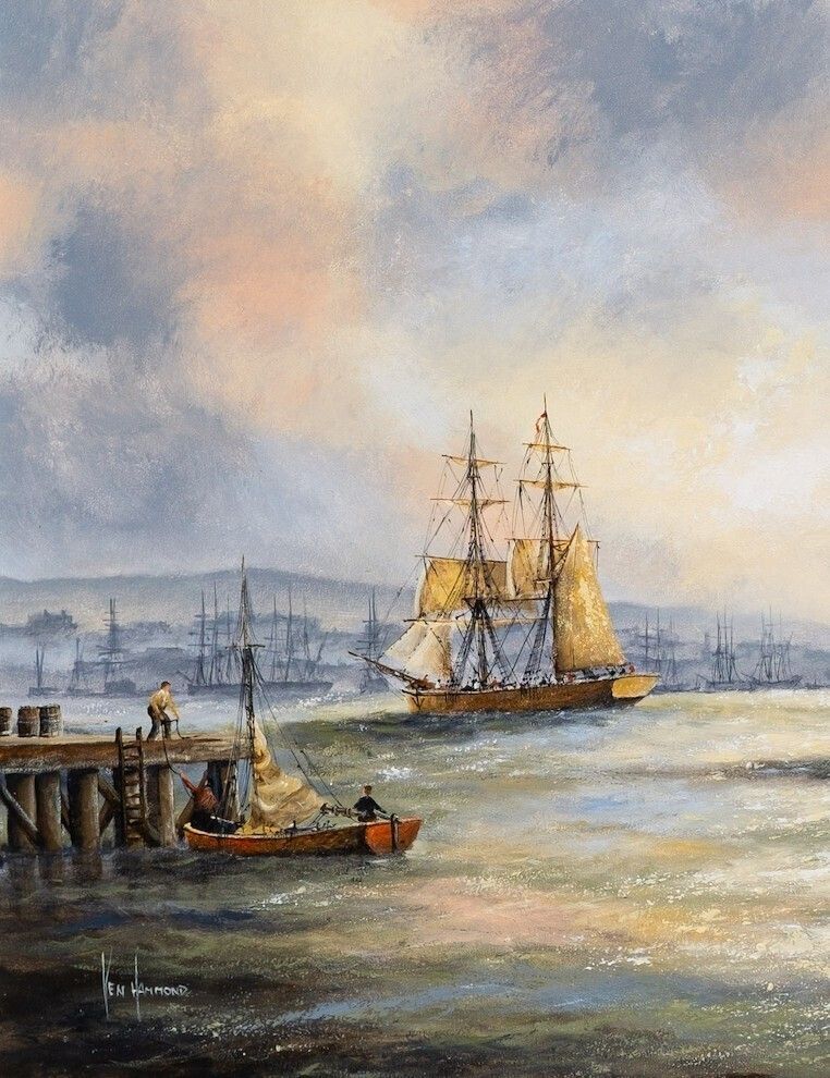 Ken Hammond (British B.1948) Large Superb Maritime Ships Seascape Oil Painting photo for sale