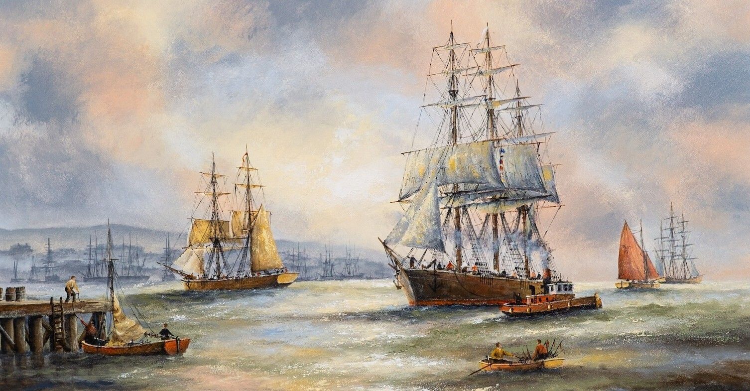 Ken Hammond (British B.1948) Large Superb Maritime Ships Seascape Oil Painting photo 440.0