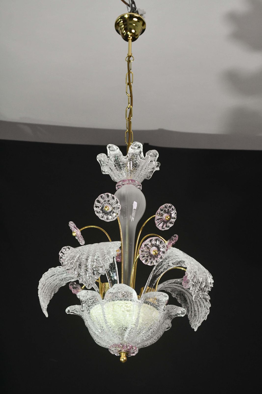 photo buy Charming Vintage Venetian Chandelier, Pink Flower Murano Glass, 1970s